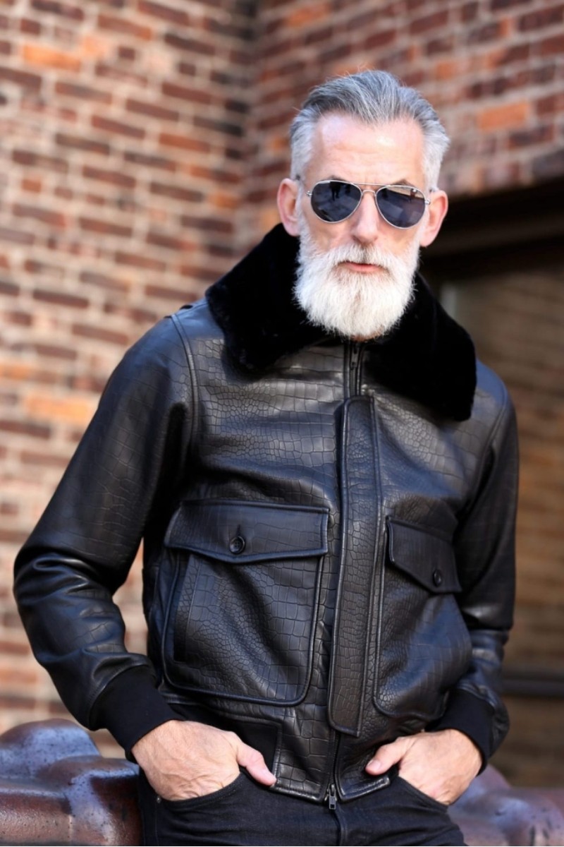 Croc-Embossed Leather Jacket for Men