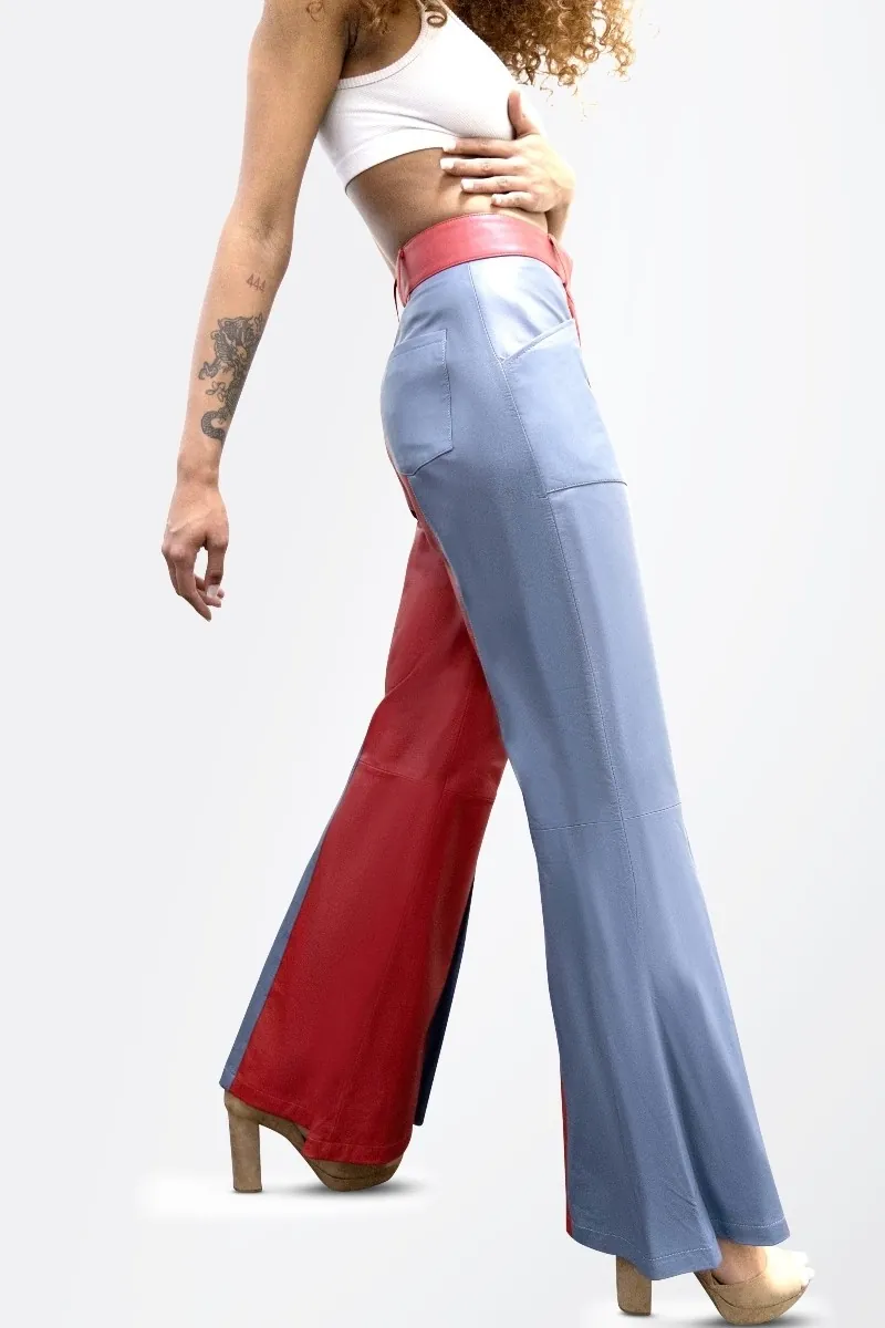 Leather Disco Flare Pants - Trendy and stylish pants made from high-quality leather. Perfect for a night out or special occasions.