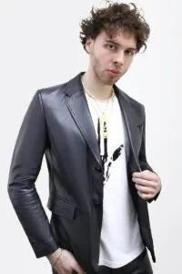 mens leather blazer front 1