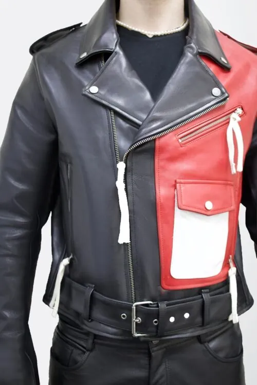 red block biker jacket detail 1