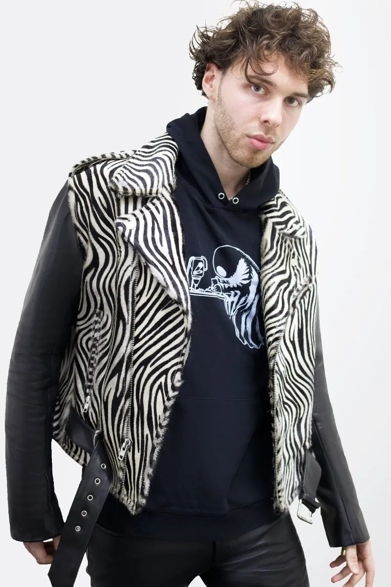 Zebra Moto Jacket - Striking zebra pattern, crafted with high-quality materials, slim-fit silhouette. Perfect for any occasion.