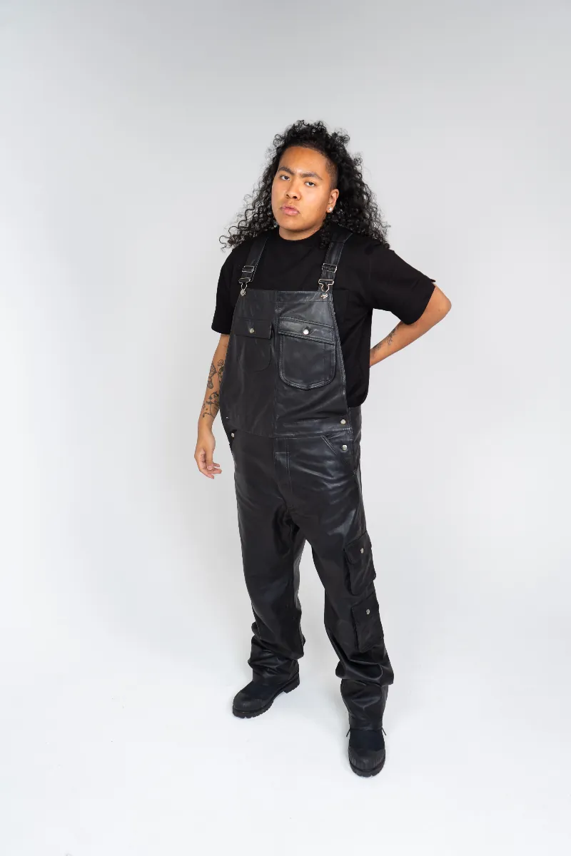 Touré Leather Overalls crafted from premium leather, featuring a sleek, bold design for a modern and versatile look.